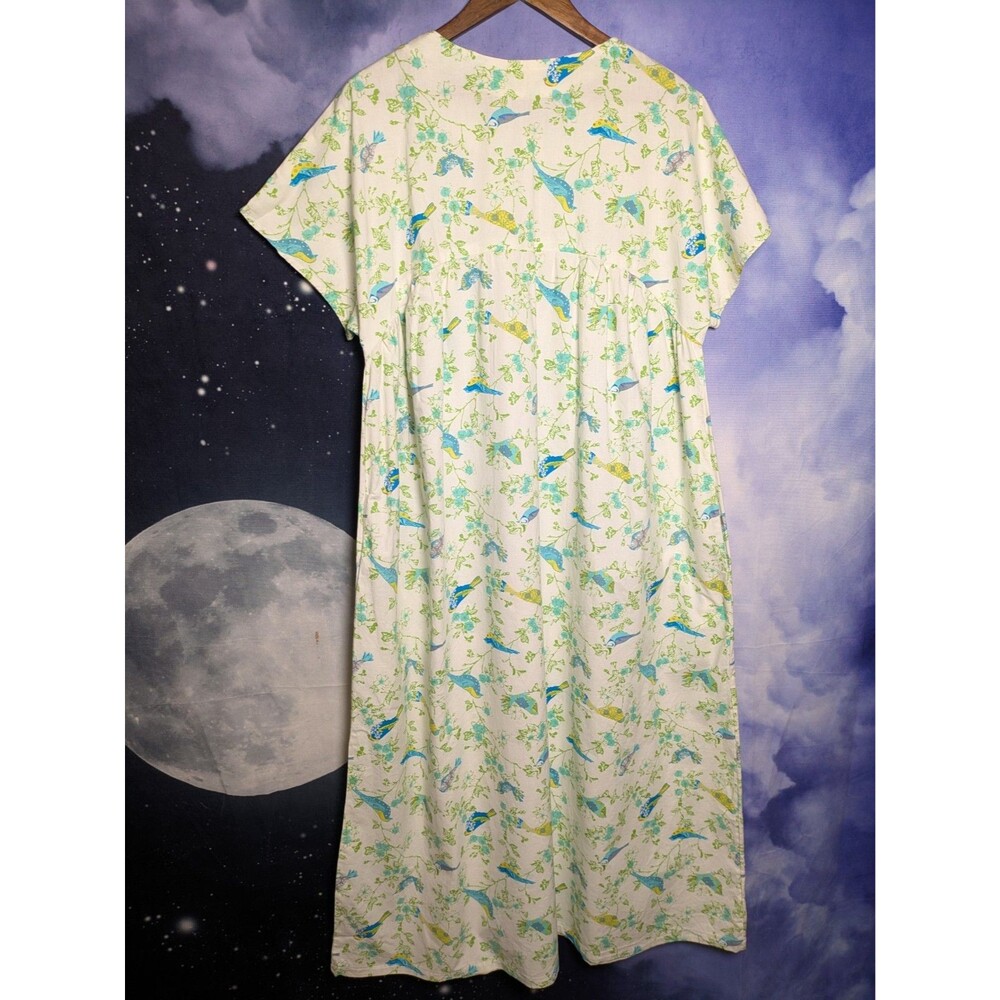 Handmade White Cotton Dress Birds Floral Cottagecore Prairie Housedress Modest - Picture 11 of 11